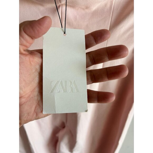 NWT ZARA Womens Strapless Pink Satin Wide Leg Jumpsuit Bloggers Favorite Size l - Picture 6 of 14